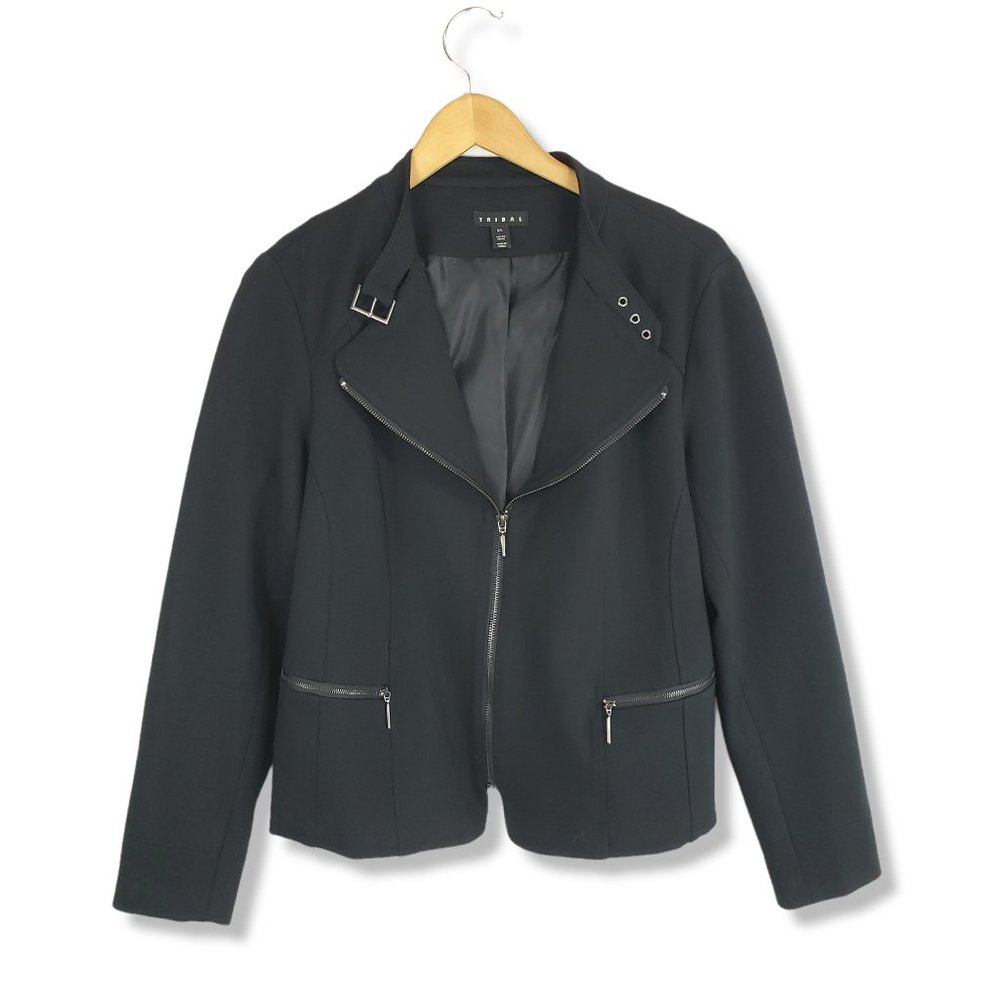 Tribal Black Half-zip Moto Style Jacket Size Large